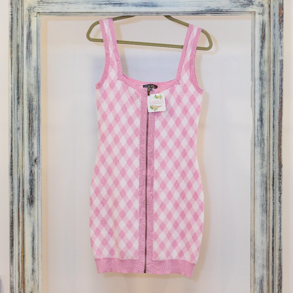 Blue Blush Dress- pink plaid mini dress, size M